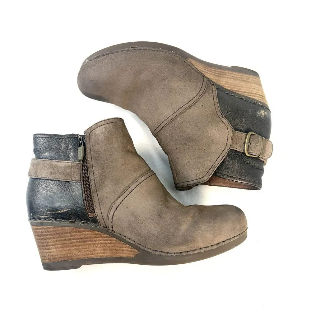 Dansko Shirley Womens 11.5-12 42 Taupe Suede Leather Wedge Ankle Boot 1252151200
